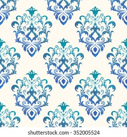 Watercolor seamless wallpapers in the style of Baroque . Can be used for backgrounds and page fill web design. Vector Illustration.