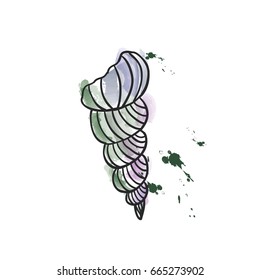 Watercolor seashell on isoleted on white background. Vector illustration. Beach concept for restaurant menu card, ticket, branding, logo label.