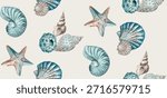Watercolor Seashells Starfish Pattern Background