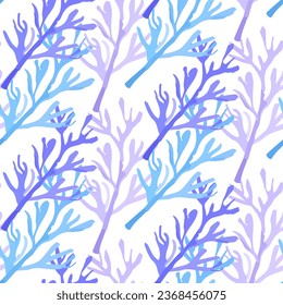 watercolor seaweed seamless vector pattern, isolated on white background