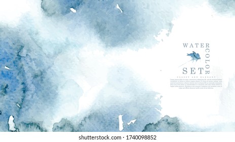 Watercolor Set abstract pattern texture light navy blue background template vector design
