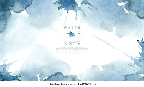 Watercolor Set abstract pattern texture light navy blue widescreen background template vector design