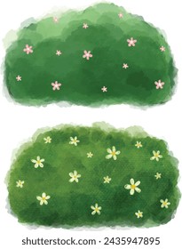 Watercolor set of bush on white background. 