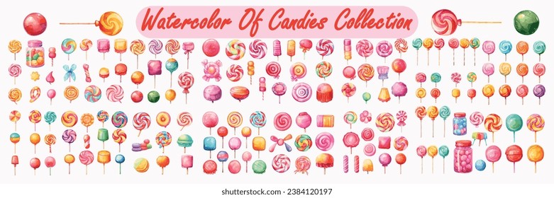 Watercolor set collection of candy lollipop vector illustration on white background