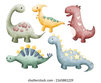 Watercolor set cute dinosaurs 