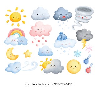 Watercolor Set Of Cute Weather Elements