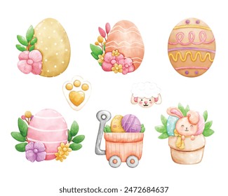 Watercolor set of Easter elements.