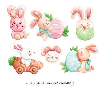 Watercolor set of Easter elements