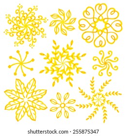 Watercolor set of golden design elements. Hand painted illustration. Vector.