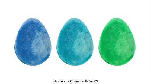 Watercolor set of hand drawn colored Easter eggs isolated on white background. Vector illustration Happy Easter