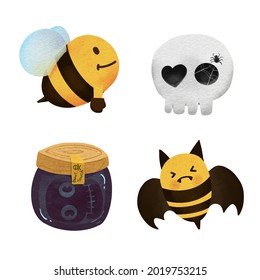 Watercolor set for hand-drawn Bee of for Halloween .illustration vector.