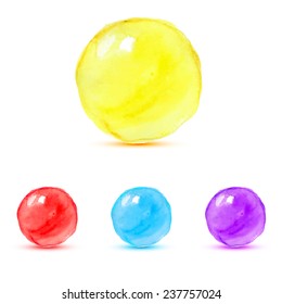 Watercolor set of handmade painted vector balls with shadows