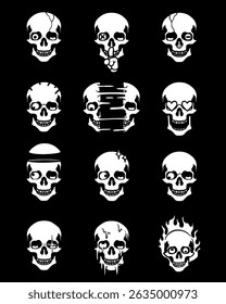 Watercolor set icons skull skeleton ornament