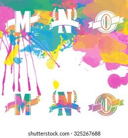 watercolor set of letters business logo design template abstract vector elements for corporate identity emblem label or icon on colorful watercolor background useful for any project where a platter of