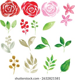 Watercolor set of pink and red roses , Watercolor pink and red rose flower collection perfect to wedding invitations, greeting cards, logos, branding, packaging, social media
