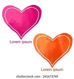 Watercolor set red and orange hearts closeup isolated on white background. Holiday Valentines day card. Hand painting