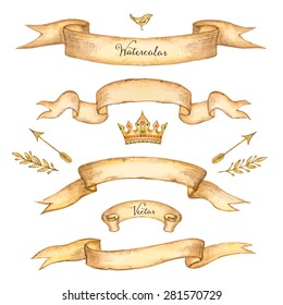 Watercolor set of ribbons for your design, vector illustration.