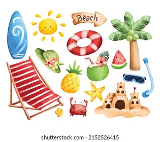 Watercolor set of summer clipart