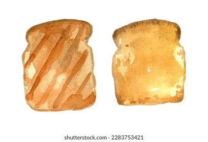 Watercolor set of toasts. Hand-drawn illustration isolated on the white background