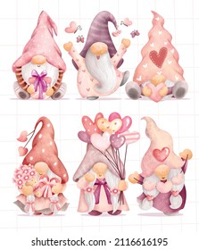 Watercolor set of Valentine gnome 