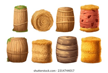 watercolor set vector illustration autumn round hay bale elements isolated on white background