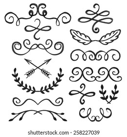 Watercolor set of vintage design elements. Hand painted illustration. Vector.
