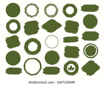Watercolor shapes green color set for bio emblem, eco shop logo, natural product, healthy food, fresh food, organic product, vegan food, farm fresh food. Vector Illustration 