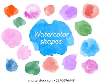 Watercolor shapes set for art, background, banner. Color splashing hand drawn vector.