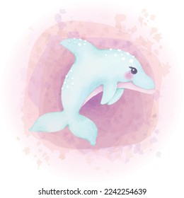 Watercolor Shark Character Sea Animals Illustration