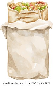 Watercolor shawarma doner fast food in a wrapper vector