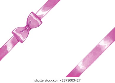 Watercolor shiny bow and ribbon placed on left corner isolated vector on white background for design decorations 