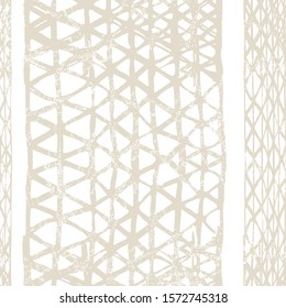 Watercolor Shoji Design. Kimono Tile.  Beige and White Organic Minimal Grid. Batik Tie Dye Border. Stencil Japan Background. Shibori Seamless Pattern. Tie Dye Abstract Texture.