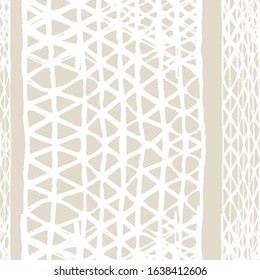 Watercolor Shoji Design. Kimono Tile.  Beige and White Shibori Seamless Pattern. Tie Dye Abstract Texture. Organic Minimal Grid. Batik Tie Dye Border. Stencil Japan Background.
