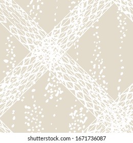 Watercolor Shoji Design. Kimono Tile.  Batik Tie Dye Border. Stencil Japan Background. Shibori Seamless Pattern. Tie Dye Abstract Texture. Beige and White Organic Minimal Grid.