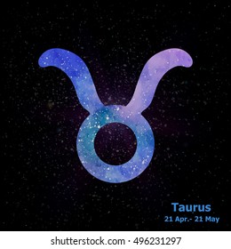 Watercolor Sign Of The Zodiac Taurus On Star Space Background. Free Hand Drawing. Vector Illustration.