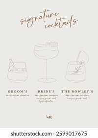 Watercolor Signature Cocktail Menu with line out style