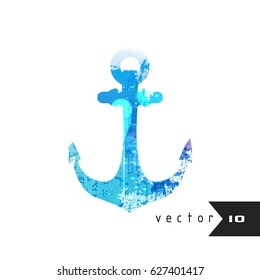 Watercolor silhouette of a anchor isolated on white background