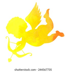 watercolor silhouette of an angel.watercolor painting on white background