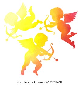watercolor silhouette of an angel.watercolor painting on white background