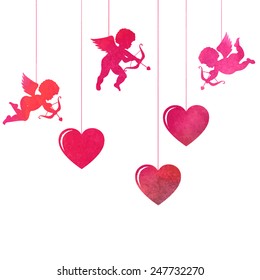 watercolor silhouette of an angel.watercolor painting on white background