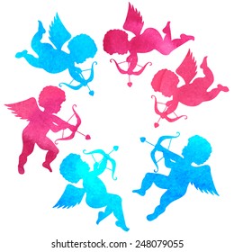 watercolor silhouette of an angel.watercolor painting on white background