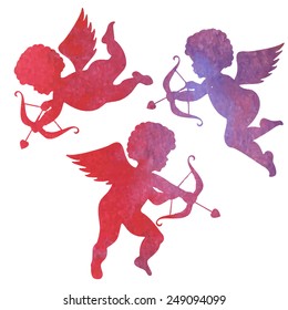 watercolor silhouette of an angel.watercolor painting on white background