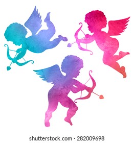 watercolor silhouette of an angel.watercolor painting on white background
