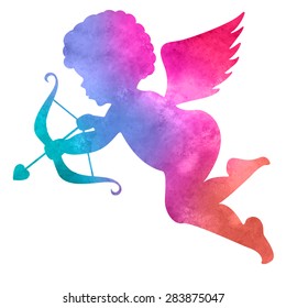 watercolor silhouette of an angel.watercolor painting on white background