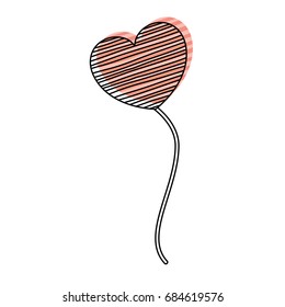 watercolor silhouette of balloon in heart shape with blue striped lines floating vector illustration
