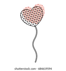 watercolor silhouette of balloon in heart shape with blue dark dots floating vector illustration