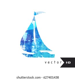 Watercolor silhouette of a boat isolated on white background
