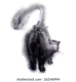 watercolor silhouette of the cat