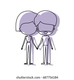 watercolor silhouette of faceless caricature couple standing and both with pants and her with short hair and him with beard vector illustration
