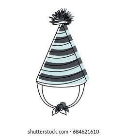 Watercolor Silhouette Of Hand Drawing Blue Party Hat With Thick Lines Around Decoratives Vector Illustration